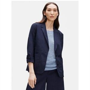 Eileen Fisher Organic Cotton Stretch Poplin Blazer Jacket Navy